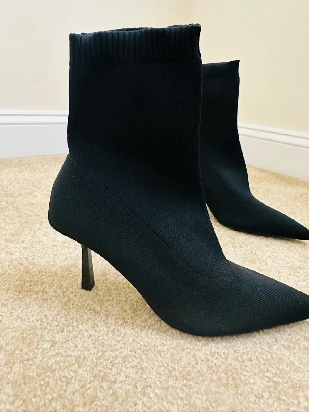 Black Sock Booties Pointed Toe Stiletto Heels